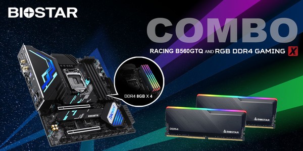 Biostar Racing B560GTQ Motherboard RGB DDR4 Gaming RAM Combo