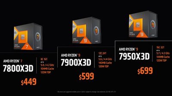 AMD Ryzen 9 7950X3D Ryzen 9 7900X3D Ryzen 7 7800X3D